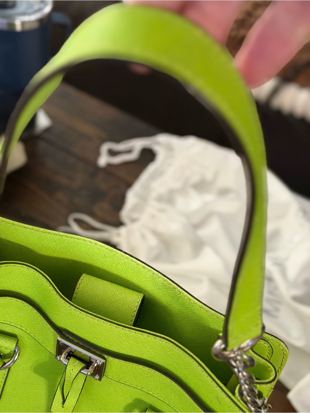 Lime Green Structured Leather Satchel Handbag